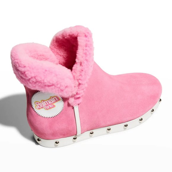 BALMAIN x Barbie Studded Shearling Suede Winter Boots - Picture 1 of 5